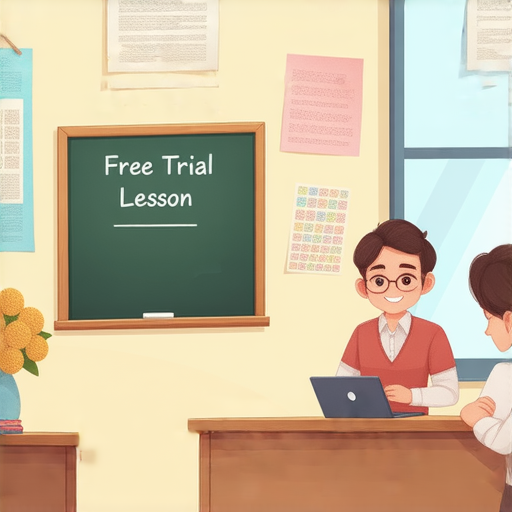 解鎖英文學習新方式的圖片，展示一位外籍老師與學生一對一互動的場景，強調免費試聽外籍老師課程，鼓勵立即加入學習提升英文能力。