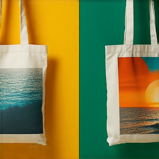 自定義帆布印刷袋展示，色彩豐富且樣式獨特，背景為時尚環境，展現個性化設計的魅力與創意，適合想要讓風格大放異彩的人士。