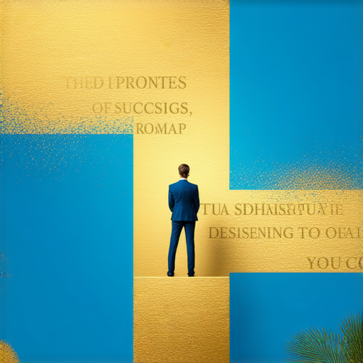 成功秘訣的揭示，顯示一名專業人士正在思考下一步決策的過程，背景有激勵性的文字，代表著改變未來的可能性，象徵著成功之路的探索和關鍵決策的重要性。