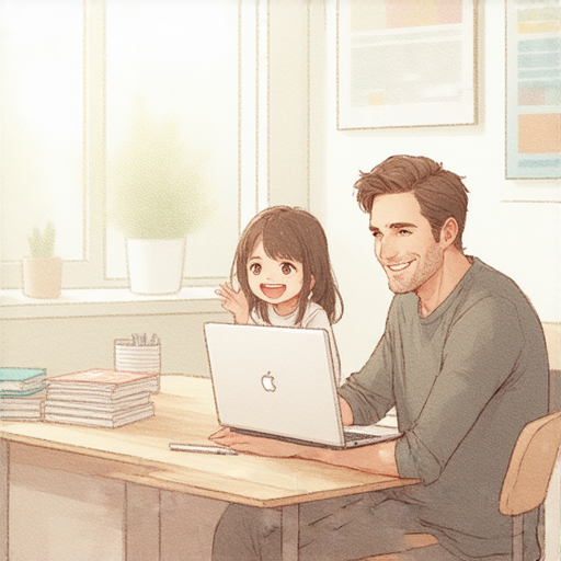 一位外籍英文老師與學生進行一對一的英語學習，輕鬆愉快的氛圍中，開啟溫馨的英語之旅，提升英文能力，享受學習樂趣。