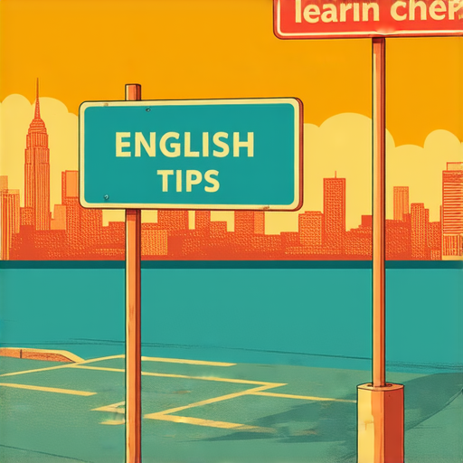 駐足完美的標誌展示停車位，強調學習英文祕訣的概念，吸引學習者探索語言之旅的機會，背景為城市景觀，象徵文化交流與進步。