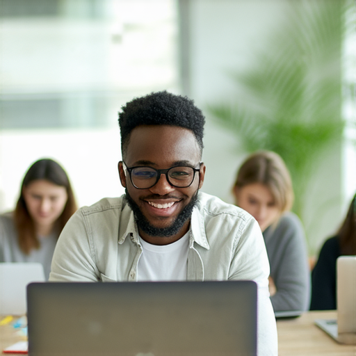 疫情下的學習革新，外籍老師在線教學提升英文能力，學生使用電腦學習，畫面展示外籍老師授課情景，強調靈活學習和語言交流。