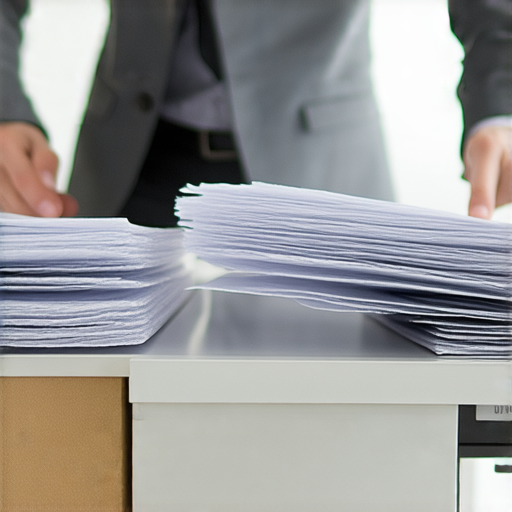 展示一位專業人士在使用資料夾整理工作文件，提升工作效率，背景為清晰的辦公室環境。標題為揭開未來的秘密，強調利用資料夾的重要性。