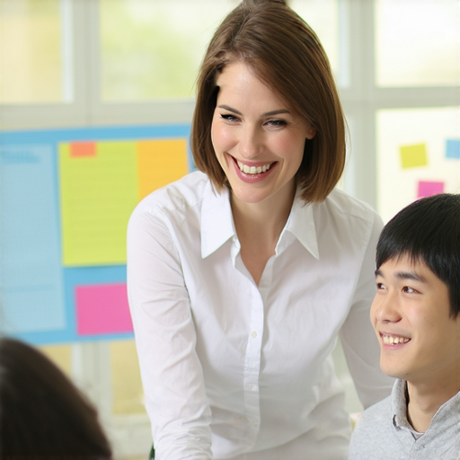 維他奶英語學習的外籍老師正與學員一對一互動，創造愉快的學習氛圍，體驗全新英語學習之旅，提升英語口語能力。