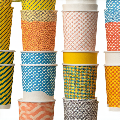 揭示紙杯設計的創意技巧，展示印刷過程的奇蹟，色彩斑斕的圖案及細緻的工藝，提供靈感與啟發的靜態圖片，適合設計愛好者與創意工作者參考。