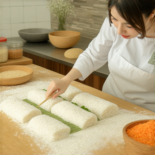 揭秘肠粉机製作過程的美味秘密，外籍英文老師教授技巧，畫面中展示新鮮的肠粉食材和製作設備，開啟美食之旅的冒險氛圍。