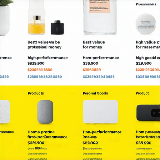 揭密性價比最高產品的圖示，顯示多款高效能商品，包含電子產品、家居用品及個人護理，標示其驚人的價格與優良性能，讓消費者輕鬆選擇。