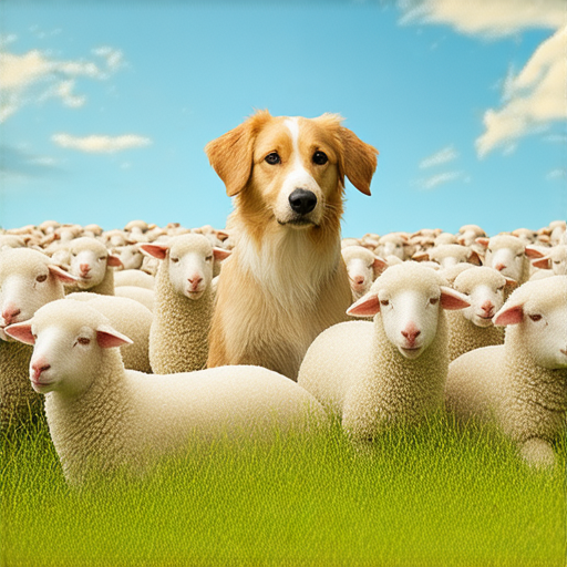 學習英語如同牧羊犬守護羊群的主題圖片，展示外籍教師服務的專業形象，強調個性化的學習體驗與語言指導，鼓勵學習者掌握英語技能，提升溝通能力與自信。