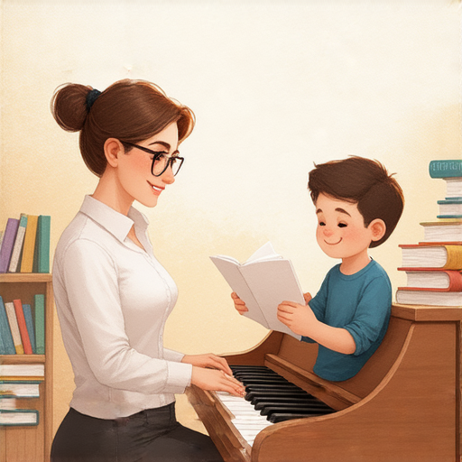 一位外籍老師與學生在進行一對一的英文學習，學生專注學習，表情自然流暢，如彈琴般輕鬆，背景顯示教學書籍和學習工具，營造出愉悅的學習環境。