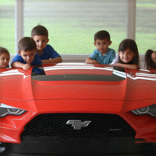 發現野馬汽車的魅力，外籍英文老師與學生互動學習英文，車輛在背景中展示，輕鬆愉快的教學環境，展現汽車文化和語言學習的結合。