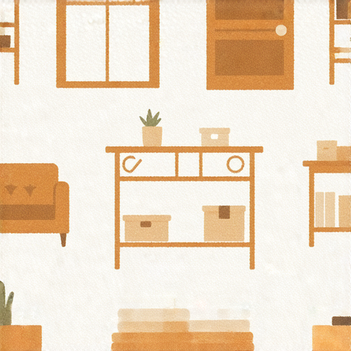 搬遷期入住攻略示意圖，包含新家檢查清單、注意事項和安全入住提示，幫助居民確定新居能否立即安心入住。圖中顯示搬遷物品與居家環境的和諧佈置。