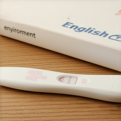 驗孕棒展示於桌面，旁邊有一本英文學習書籍，強調學好英文能理解驗孕的關鍵時刻，背景為柔和的燈光，營造舒適氛圍。
