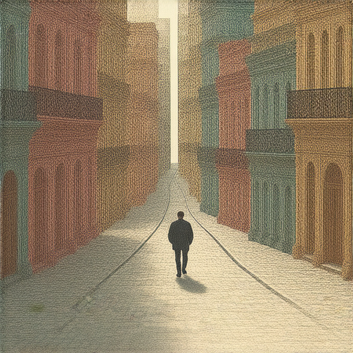 行人在城市街道上探索，周圍充滿隱藏的景點和秘密，展現多彩的建築和文化，揭開城市的未知面貌，吸引人們探索和發現新奇。