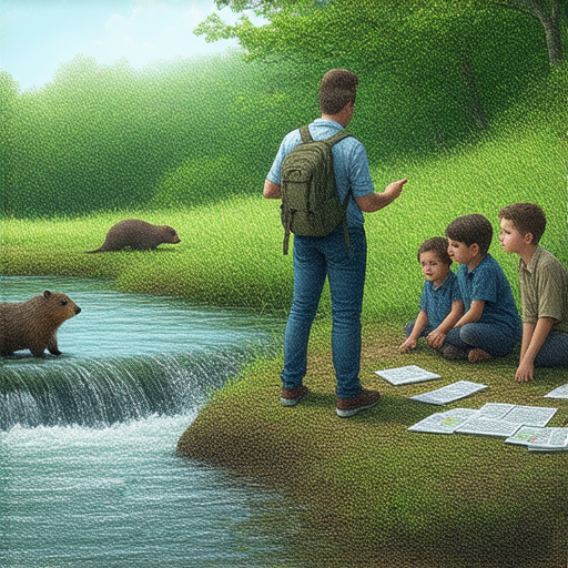 外籍老師帶領學生探索河狸的生態與習性，學員們用英文互動，體驗大自然的奧秘，了解河狸的重要性與保護措施，學習環境保護知識。