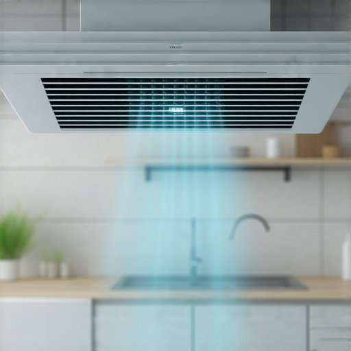 抽氣扇運作中的圖片，展示其有效去除空氣中的煙霧和異味，強調抽氣扇的神奇功效和提升室內空氣質量的重要性，適合所有家庭使用。