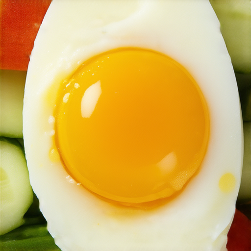 太陽能蛋的特寫展示，色澤鮮艷的蛋白與蛋黃，周圍擺放新鮮蔬菜，象徵健康料理的革命，傳遞太陽能蛋的營養價值，適合創新食譜的靈感來源。