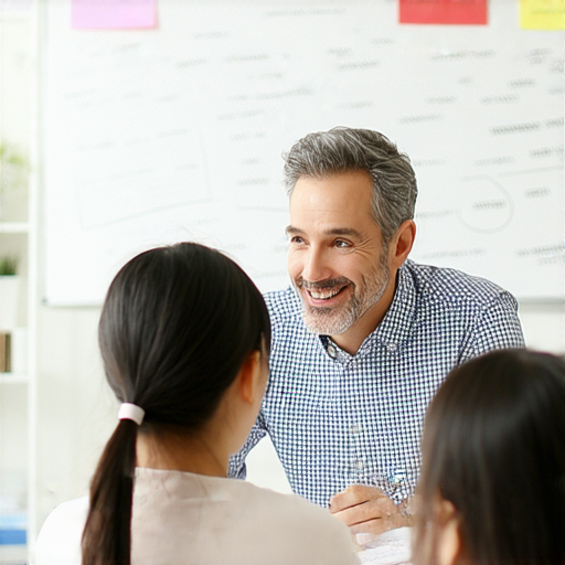 掌握英文名詞技巧的圖片，展示一位外籍老師與學生一對一指導的場景，強調提升英語學習效果，立即預約外籍老師讓學習變得更有效。