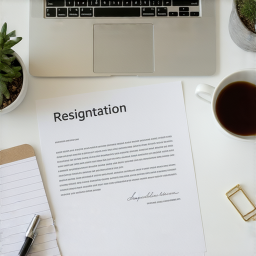 職場告別主題圖片，展示一封完美辭職信的範本，並提及外籍老師提供的一對一英文指導，適合想學習如何編寫專業辭職信的職場人士。