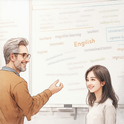 解鎖流利英文秘訣的圖片，展示外籍老師與學生一對一互動，強調全新學習方法，提升語言能力，適合想學習英文的人士，體驗實際的英語溝通。
