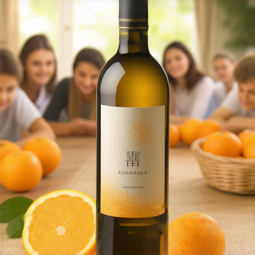 外籍英文老師與學生探索橙酒的魅力，分享美味秘訣，桌上擺放橙酒瓶和相關配料，背景為溫馨的教室環境，呈現學習與品味的完美結合。