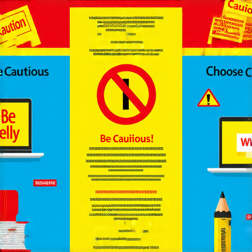 警惕網絡騙局對英語學習的影響，探索真相及提升學習實力的策略，圖片展示警惕標誌與學習資源，提醒學生謹慎選擇在線課程。