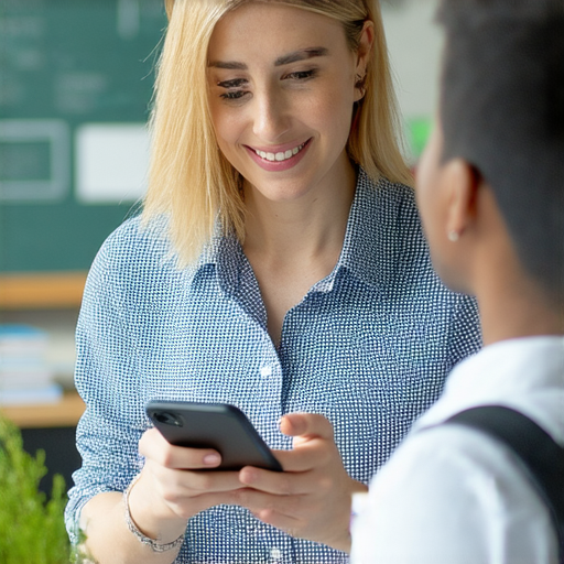 外籍老師一對一教學服務的手機學習畫面，學生專注與外籍老師互動，展示樂於學習英語的氛圍，強調手機學習提升英文能力的概念。