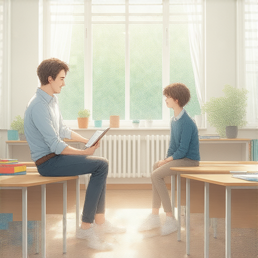 外籍老師與學生一對一輕鬆學習英語的情景，展現跨越語言障礙的學習氛圍，適合想提高英語能力的人士立即體驗的課程。