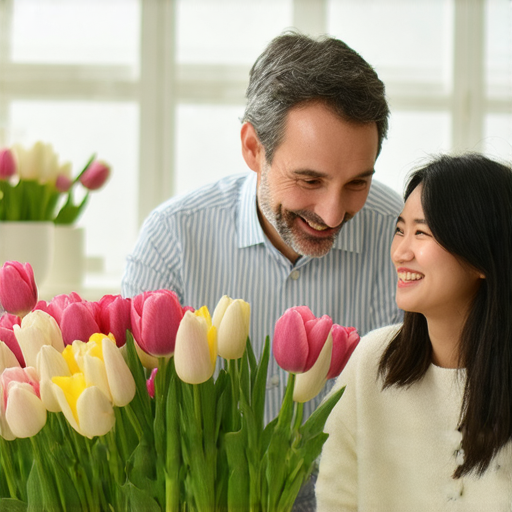 揭開鬱金香的秘密，展示熱情英文學習的場景，一對一外籍老師熱情互動的瞬間，促進學生流利表達與溝通能力的提升。