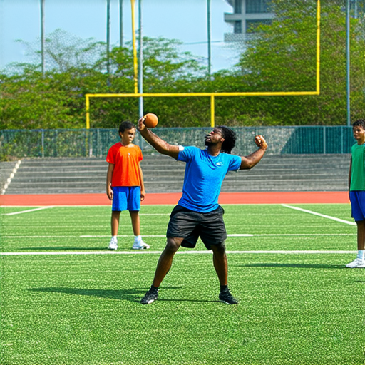 鉛球運動的奧秘，外籍老師指導學生進行鉛球練習，獨特英文教學服務，提升運動技能的同時增強英語表達，專注於實際操作與個別指導。
