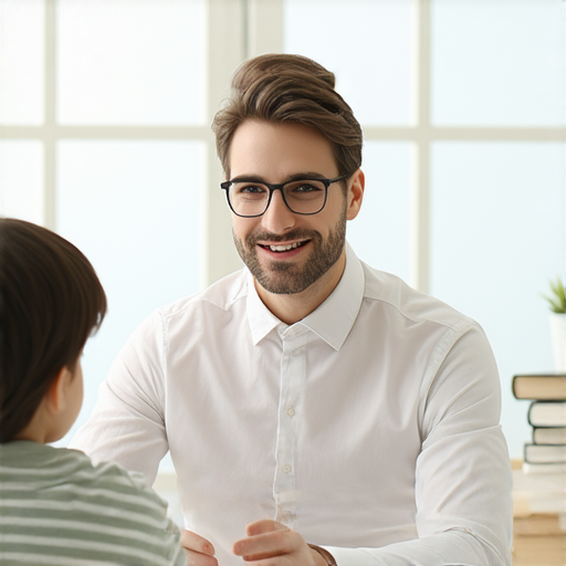 一位外籍老師正在與學生進行一對一的英文教學，學生專注聆聽，教室環境明亮，展示學習過程中的互動，體現出滋潤英文學習旅程的效果。