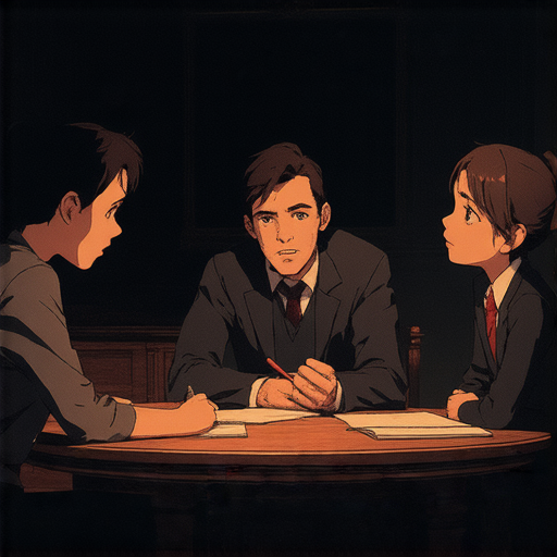 一位外籍英文老師與學生專注探討鬧鬼故事的背後祕密，場景燈光昏暗，營造神秘氛圍，揭開驚人真相，陪伴學習語言的樂趣與刺激。