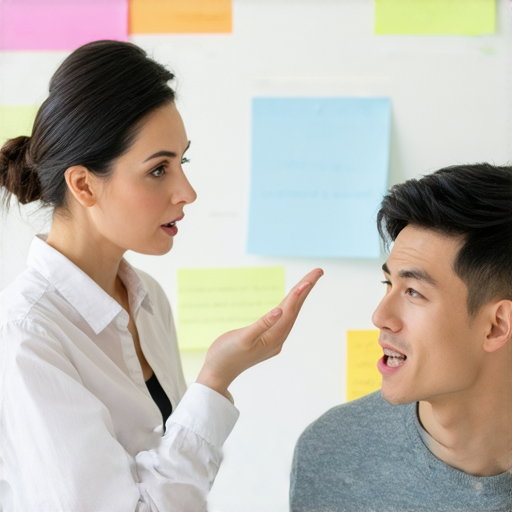 外籍老師一對一教學場景，學生正專注練習發音，改善沙啞聲音。教學互動和專業指導，提升語言技巧，增強自信。