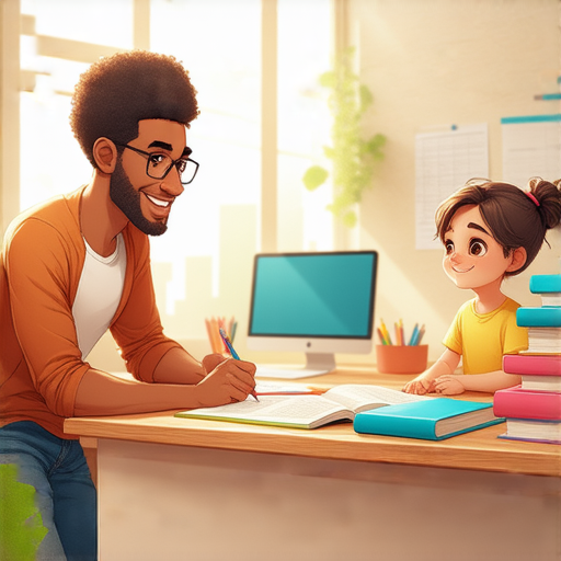 外籍老師與學生一對一互動學習英文場景，桌上有學習教材，熱氣驅動學習熱潮，提升英文能力，歡迎報名參加。