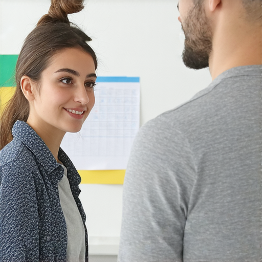 外籍老師與學生一對一討論流感針的有效性，圖片中有便利的學習環境，顯示出專注與互動，展現流感疫苗相關的知識交流。
