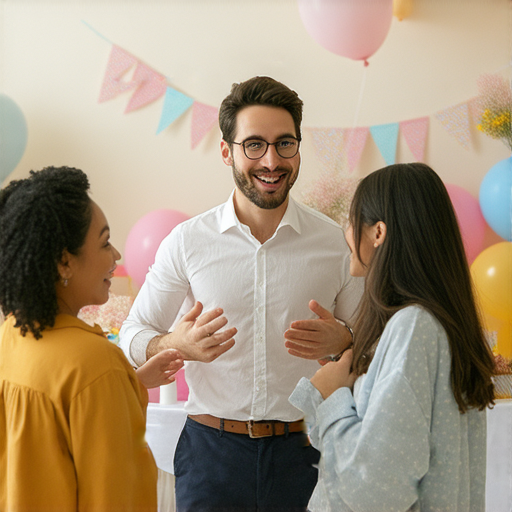外籍老師在派對上與學員交流，輕鬆愉快的氛圍，學員自信使用英文，讓派對不再冷場，立即預約外籍老師，提升英文能力，讓你的英文脫穎而出。