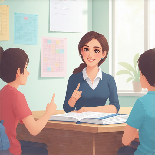 外籍老師與學生一對一交流，學生專注學習英語，背景為教室環境，展現提升英文能力的學習氛圍，開啟語言之旅的最佳選擇。