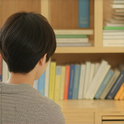 一位學習英文的年輕人在櫥櫃前探索，展現出學習英語的興趣與熱情，背景中有書籍和學習資源，象徵著學英文能讓生活更精彩的理念。