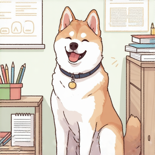 秋田犬與外籍老師互動，專注學習流利英文的場景，展示《秋田犬該怎麼說？一對一外籍老師教你流利英文，快來了解！》的教學過程，強調語言學習的樂趣與有效性。