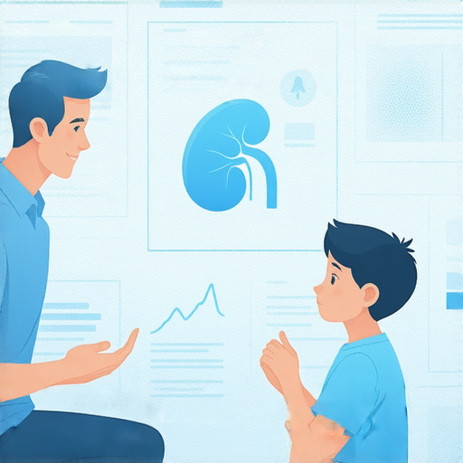 外籍老師一對一教學場景，學習英語的學生正在專心聆聽，背景有腎臟相關圖像，強調腎臟健康與學習潛能的關聯。