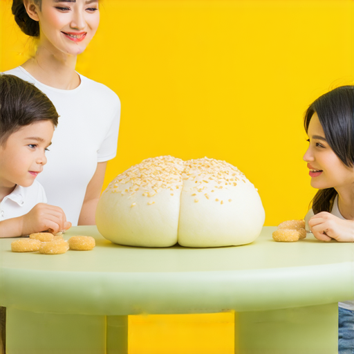 一位外籍老師與學生一對一學習英語，旁邊有饅頭，背景明亮生動，強調美食與語言學習的結合，啟發學生的英語之旅。