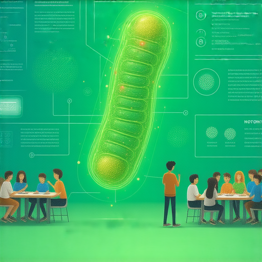 解密線粒體的知識，了解生命能源之源，報名外籍老師教學，提升英文能力，探索科學與語言學習的完美結合，畫面展示線粒體的圖示與學習過程。