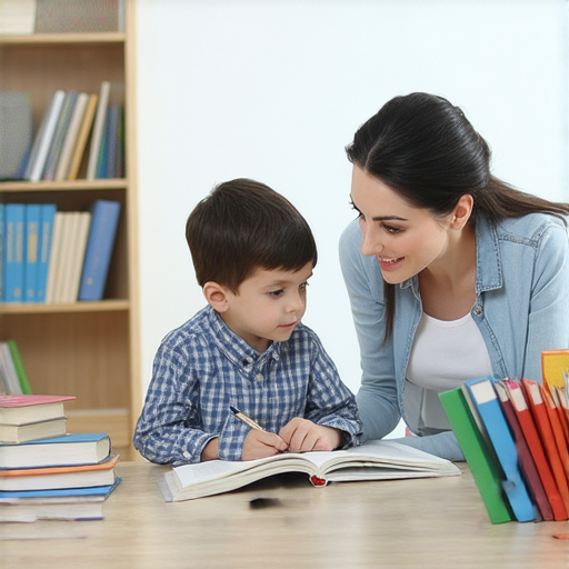 外籍老師一對一教學場景，學生與老師互動親切，專注提升英文能力，背景有學習工具及書籍，展現學習氛圍，主題關鍵字為成為英語王者。