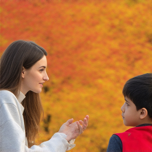 外籍老師一對一教學，學生專心學習英文，背景為秋葉場景，象徵流利溝通，開啟語言學習新旅程，展現學習熱情與活力。