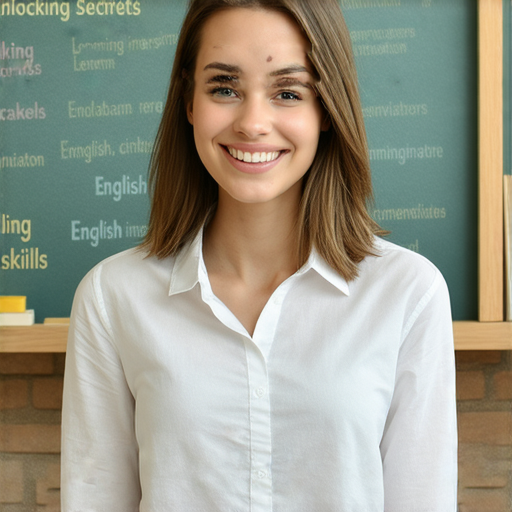 解鎖英文秘境的標題，展示外籍老師與學生一對一互動教學場景，營造流利對話的學習氛圍，強調提升英語口語能力的效果。