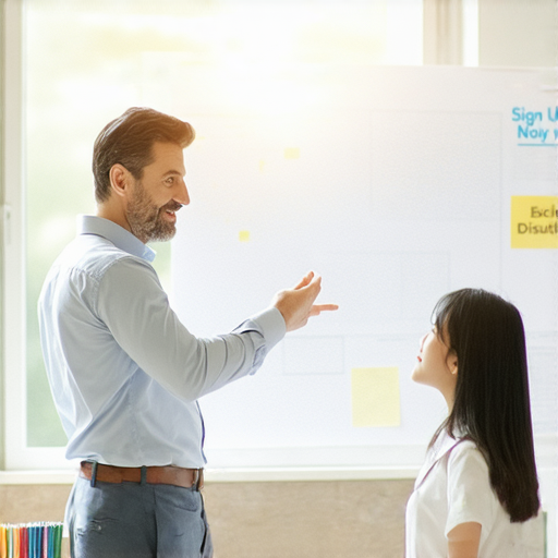 提升英文能力的學習場景，外籍老師與學生進行一對一教學，學生專心聆聽，促進語言交流，立即報名參加課程即可獲取專屬優惠，快來提升您的英文水平！