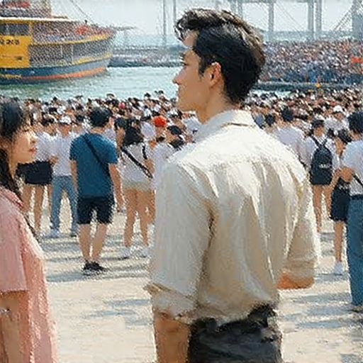 外籍老師在皇崗口岸帶領遊客探索，用英文介紹當地特色和文化，背景為繁忙的口岸景象，展示交流和文化交融的氛圍。