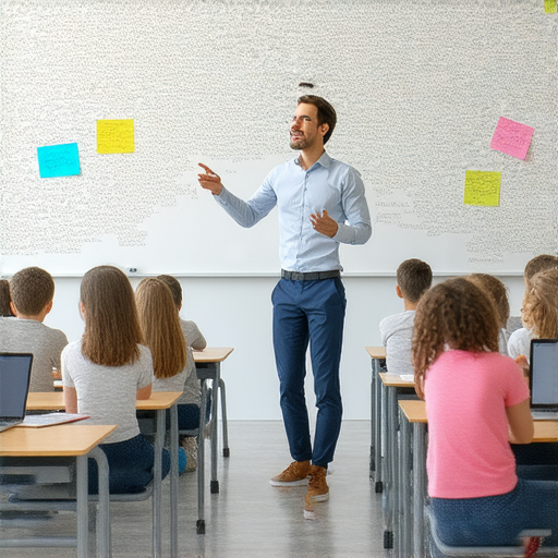 外籍英文老師透過積分系統進行互動教學的場景，學生們積極參與學習，展現輕鬆有趣的學習氛圍，提升英語學習效果。