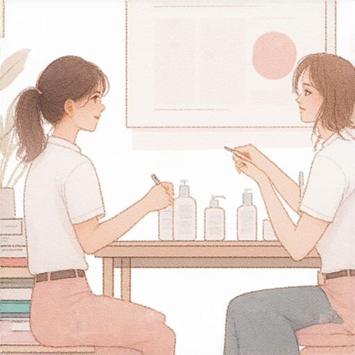 敏感肌膚的英文秘訣，學生與外籍老師一對一學習如何用英語表達皮膚問題，強調有效溝通與自我照護的技巧，增進對皮膚健康的理解與交流。