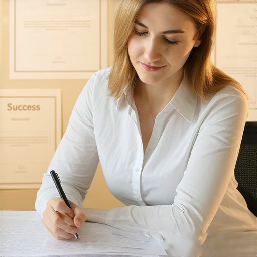 一位女性正在寫下計畫，背景顯示成功證書，象徵解凍潛力的步驟與策略，凸顯如何輕鬆獲得成功證書的主題。