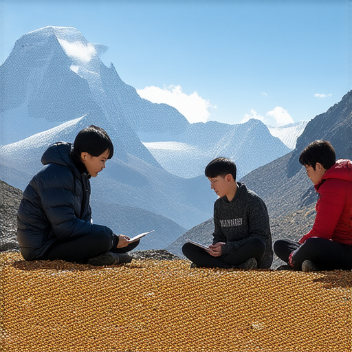 探索珠峰大本營的壯麗景色，學員與外籍老師進行一對一的英文學習，展現專注與互動，立即報名體驗秋季特別課程，享受語言與自然的雙重魅力。